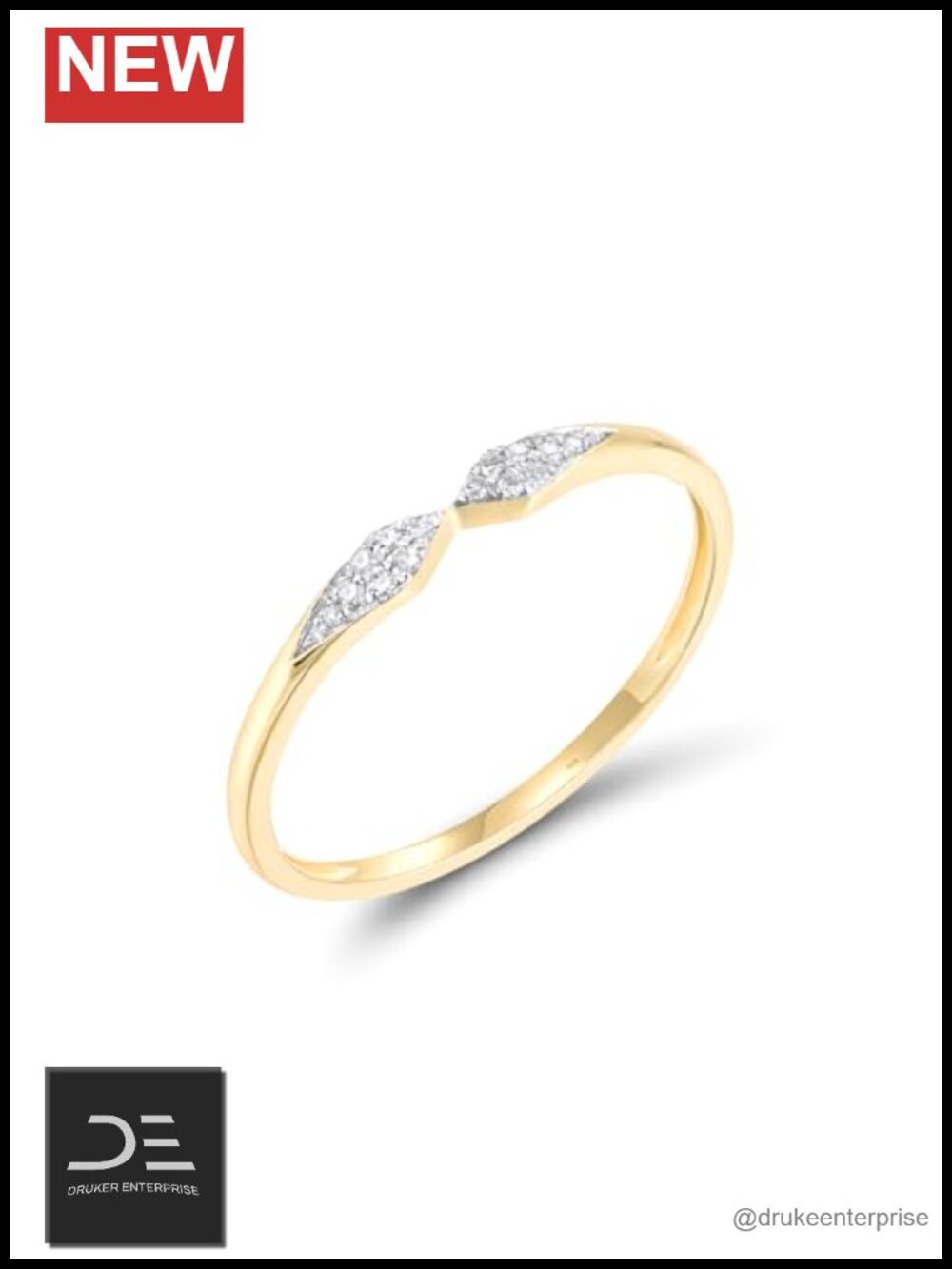 10K Yellow Gold Rhombus Genuine Diamond Dainty Wedding Ring Size 8